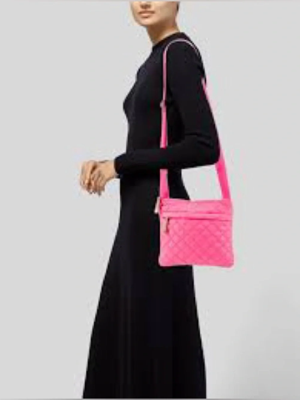 MZ Wallace Flat Metro Quilted Crossbody Bag Neon Hot Pink Italian Leather Accent